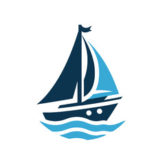 A vibrant sailboat navigating calm waters, with gentle waves and a clear sky in the background