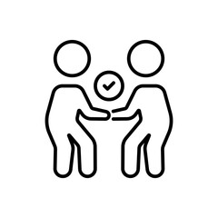 Handshake deal agreement iconography illustration. Simple outline person activity icon.