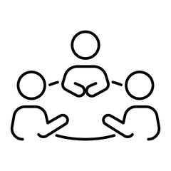 Meeting rounded table conference iconography illustration. Simple outline person activity icon.