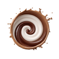 Swirling Chocolate and Vanilla Cream Mix Creating a Deliciously Appealing Splash on White Background Transparent background or PNG
