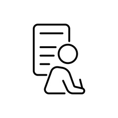 Person signing legal document iconography illustration. Simple outline person activity icon.