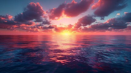 A scenic view of the ocean during sunset with pink and purple clouds overhead sky