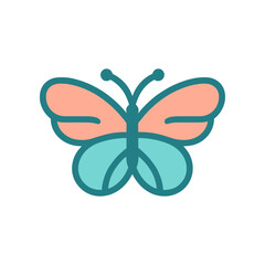 Colorful butterfly illustration with symmetrical wings, set against a plain background, ideal for nature themes