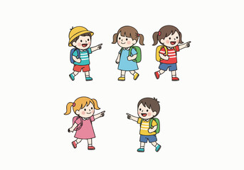 Colorful Cartoon Cheerful School Children Character with Backpack Illustration