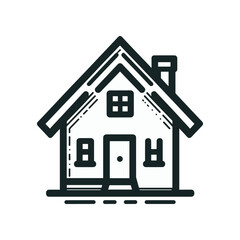 Simple line drawing of a house with a chimney and windows, set against a blank background
