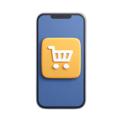 Smartphone Displaying Online Shopping Icon with Shopping Cart Symbol on Bright Background Transparent background or PNG