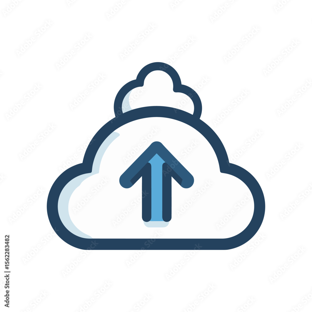 Poster abstract illustration of a cloud with an upward arrow, symbolizing data upload and digital storage
