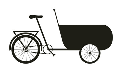 Tricycle city bicycle for family cycling black silhouette. Isolated flat icon of transport.