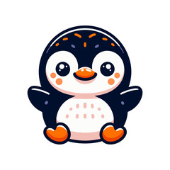 Cute cartoon penguin character with bright colors, smiling cheerfully, suitable for children's media