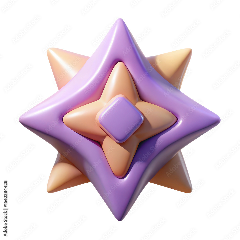 Poster star shape lavender and peach color object render graphic design element isolated for design project