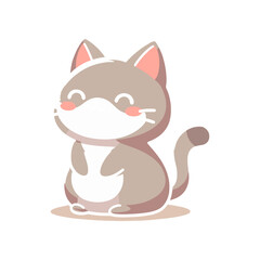 Cute cartoon cat character sitting happily with a cheerful expression on a plain background