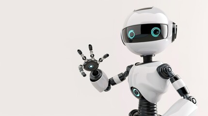 Fototapeta premium Techno-Tales: Futuristic White Background Robot Imagery – Sleek Metallic Exoskeletons, Neon Circuit Details, Expressive Digital Optics, and Dynamic Mechanical Poses in High-Contrast Shots for Sci-Fi I