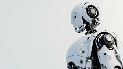 Techno-Tales: Futuristic White Background Robot Imagery – Sleek Metallic Exoskeletons, Neon Circuit Details, Expressive Digital Optics, and Dynamic Mechanical Poses in High-Contrast Shots for Sci-Fi I