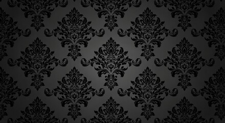 Fototapeta premium Elegant Black Damask Pattern Background with a Textured Finish