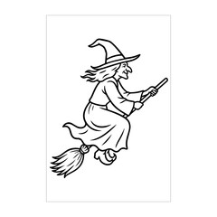 Halloween Witch Outline Drawing Black And White