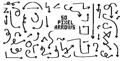 Set of 50 Pixel Style Arrow Icons Vector Isolated on White