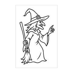 Halloween Witch Outline Drawing Black And White