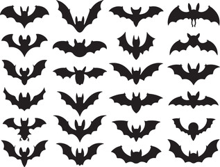 Flying Bat Silhouettes Set on White Background – Halloween Vector Design