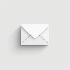 Minimalist white envelope icon with soft shadow on a light gray background