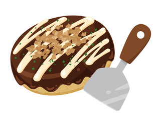お好み焼きとヘラのイラスト