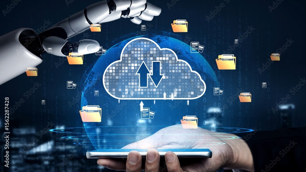 Poster cloud computing, cloud strategy, and cloud technology transforming digital infrastructure with scala