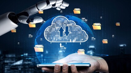 Cloud computing, cloud strategy, and cloud technology transforming digital infrastructure with...