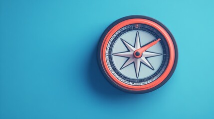 Stylish Orange Compass on Blue Background, Direction , Navigation