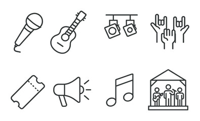 Concert silhouette icons set – music, event, and festival symbol collection
