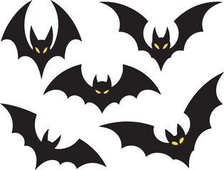 Flying Bat Silhouettes Set on White Background – Halloween Vector Design