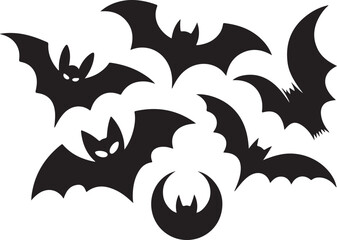Fototapeta premium Flying Bat Silhouettes Set on White Background – Halloween Vector Design