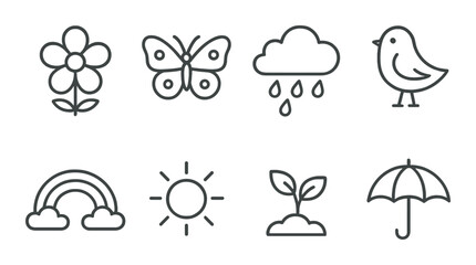Fototapeta premium Springtime outline icons set – simple and seasonal symbols for nature lovers
