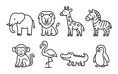 Zoo animal icons set – line art, wildlife and nature themed symbols for designs