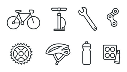 Bicycle repair icons set – silhouette, cycling maintenance and repair tool graphics
