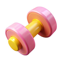 Pink and yellow dumbbell 3d render isolated on transparent background