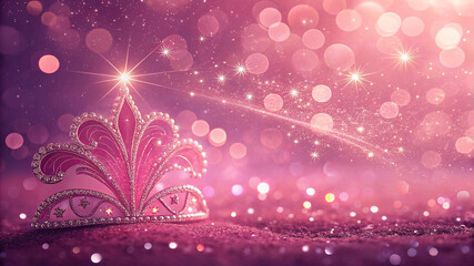 Glittering Pink Princess Tiara with Magical Sparkles and Bokeh Lights on Shimmering Background