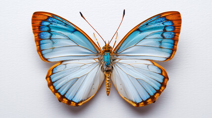 Obraz premium Colorful butterfly with vibrant blue, white, and brown wings on a clean white background.