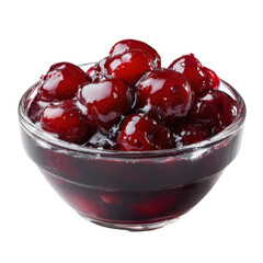 Sweet Cherry Compote in Glass Bowl Isolated on Transparent Background


