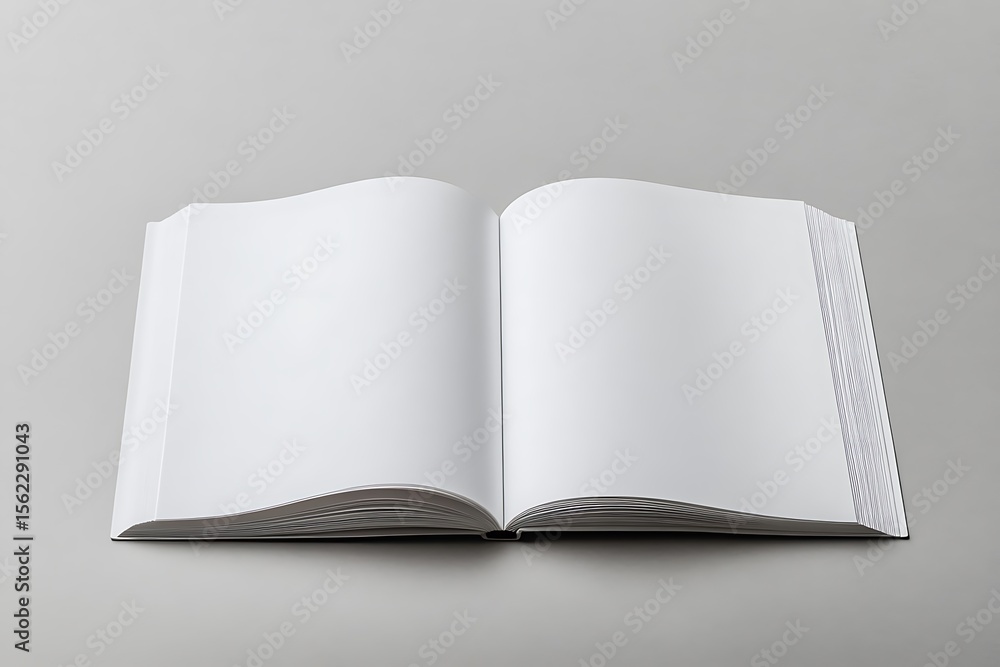Poster opened white pages of book on a gray background for text display and mockups