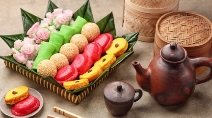 Jajanan pasar or jajan pasar is various and colorful traditional Indonesian snacks. The taste could be delicious, sweet or spicy.