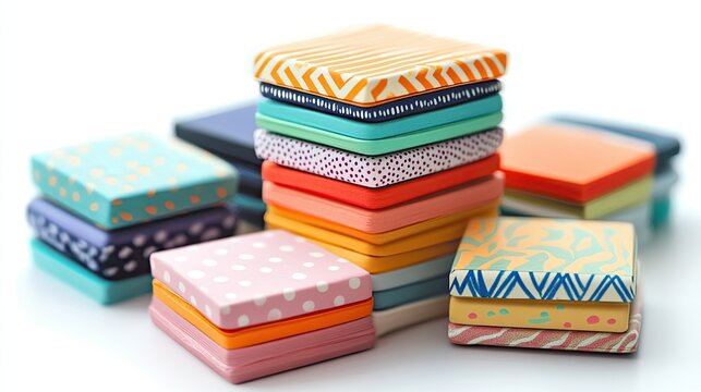 Sticky notes with colorful designs on a white background, ideal for business, organization, and office work.