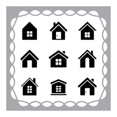 Set of house and home icons with various building and architectural styles