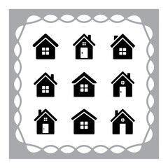 Set of house and home icons with various building and architectural styles