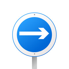 Keep right arrow road sign. Vector direction icon.