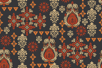 Ikat paisley embroidery on the fabric in Indonesia, India and Asian countries.geometric ethnic oriental seamless pattern.Aztec style. illustration. design for texture, fabric,clothing,wrapping,carpet.