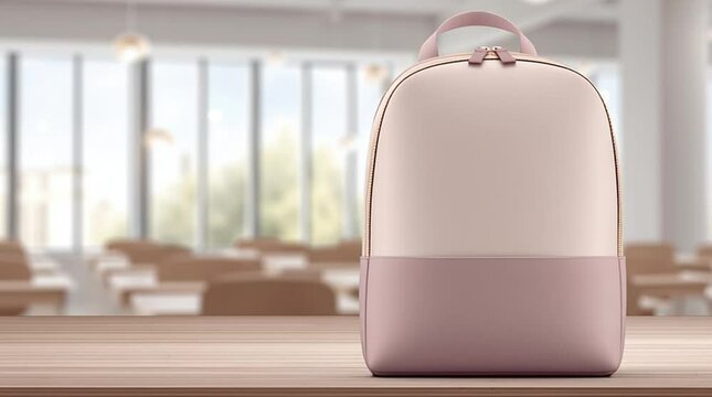 a school backpack at school. The Back to School concept.