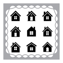 Fototapeta premium This title includes key elements (house, real estate, icons, black, web, design) and avoids the colon sign as requested