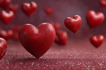Fototapeta premium Red hearts sparkling glitter background romantic love