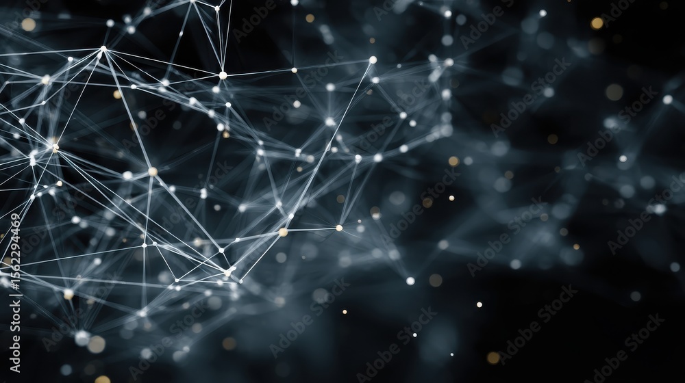 Poster background with network of thin line and dots, representing connection and coll.