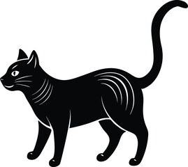 black silhouette of a standing cat with raised tail illustration