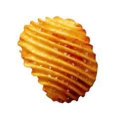 Ruffled Potato Chip with Salt Crystals Isolated on Transparent Background

